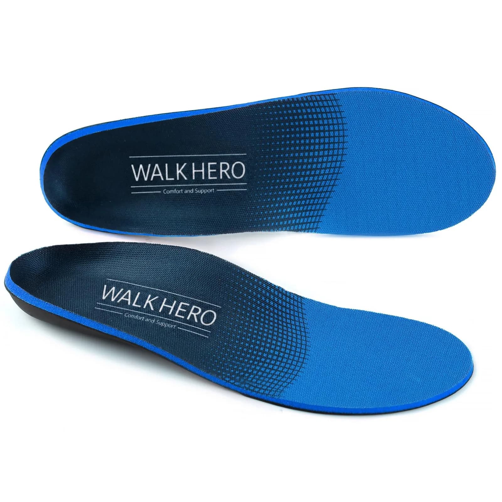 WALK·HERO Arch Support Inserts for Women Men, Relieve Plantar Fasciitis, Gray, 1 Pair | High Arch Orthotics — Blue / Mens 13 - 13 1/2