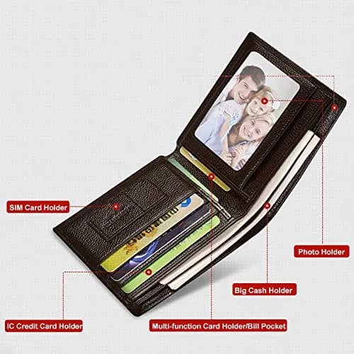 LAORENTOU Genuine Leather Bifold Wallet for Men | Slim Design with Zipper Coin Pocket thumbnail 3