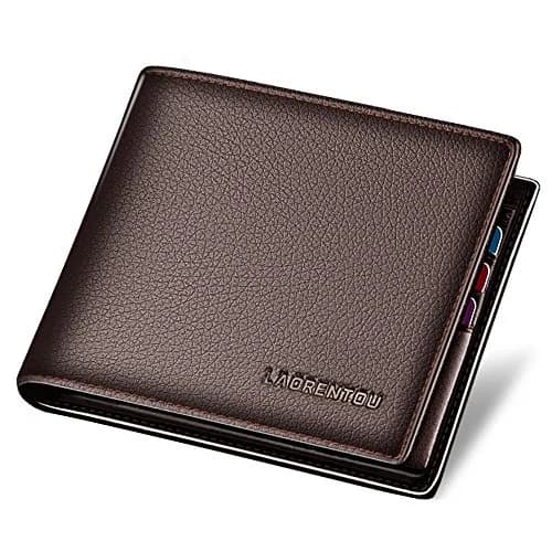 LAORENTOU Men's Genuine Leather Bifold Wallet with Zipper Coin Pocket | Dark Brown, 11.7cm (4.6in) thumbnail 1
