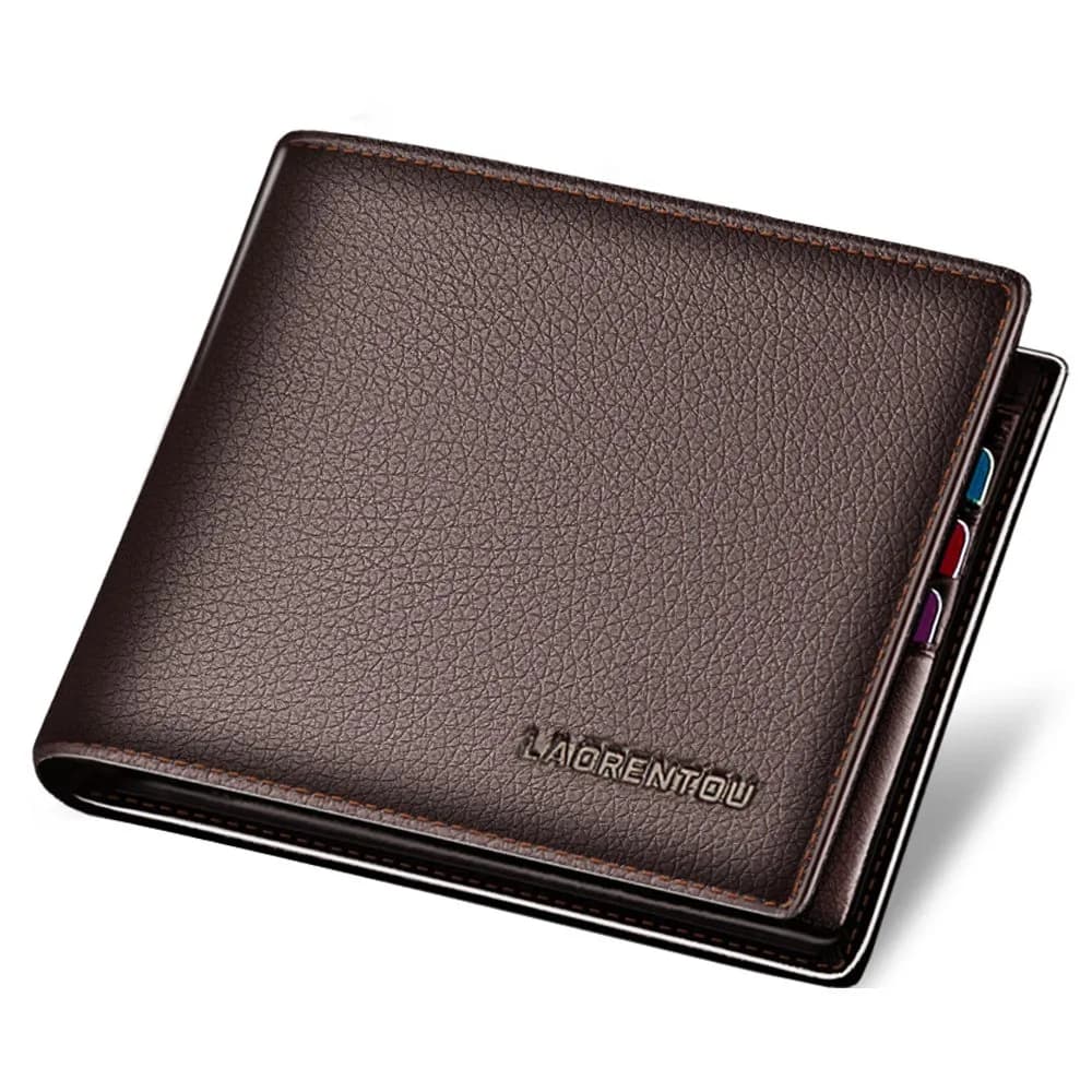 LAORENTOU Men's Genuine Leather Bifold Wallet with Zipper Coin Pocket & ID Window | Brown, 11cm x 9.5cm x 1cm (4.33" x 3.74" x 0.39") — Dark Brown
