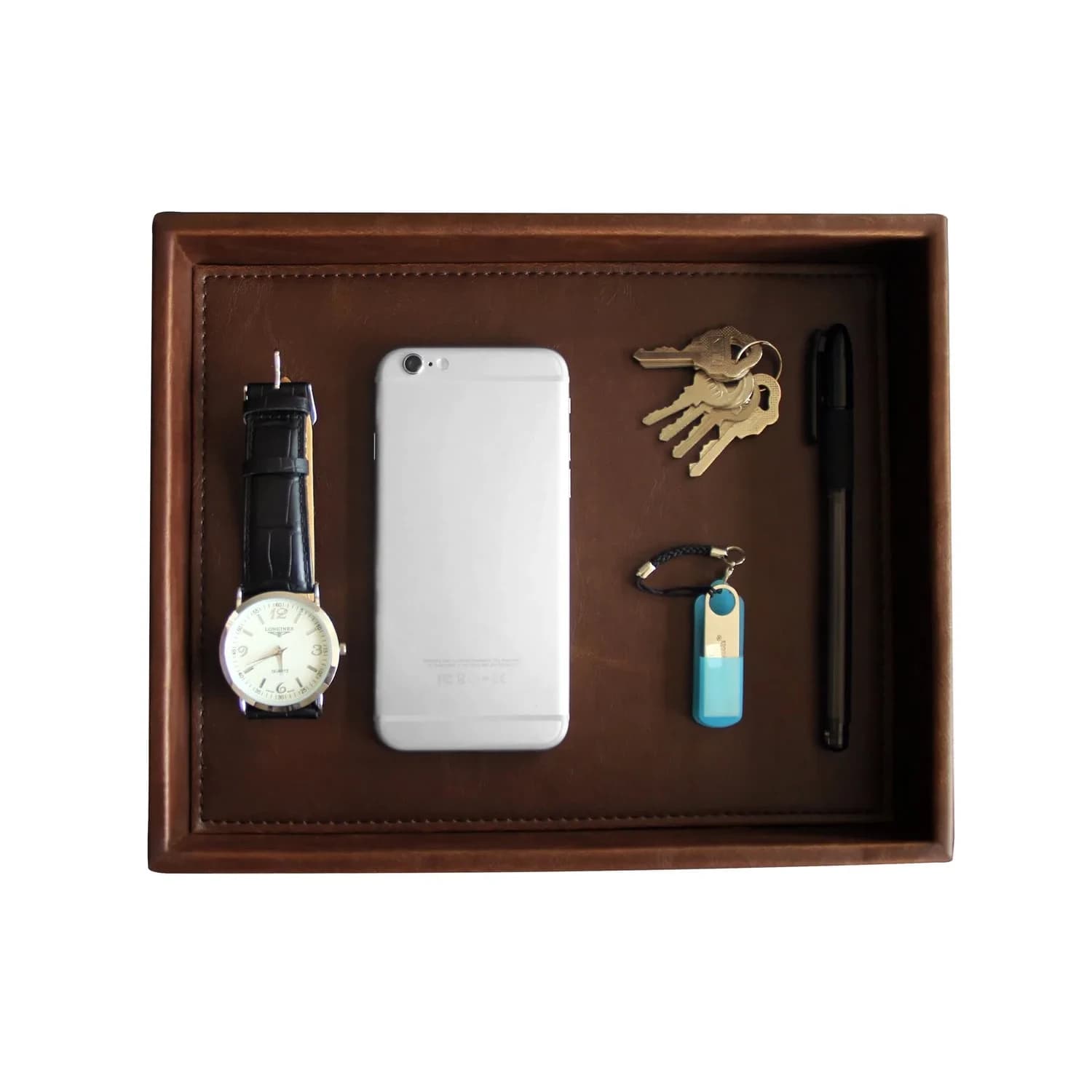 HofferRuffer Faux Leather Vanity Tray Black 25.9cm (10.2 Inches) | Elegant Desktop Storage Organizer — Brown / 10.2" x 8.4" x 1.8"