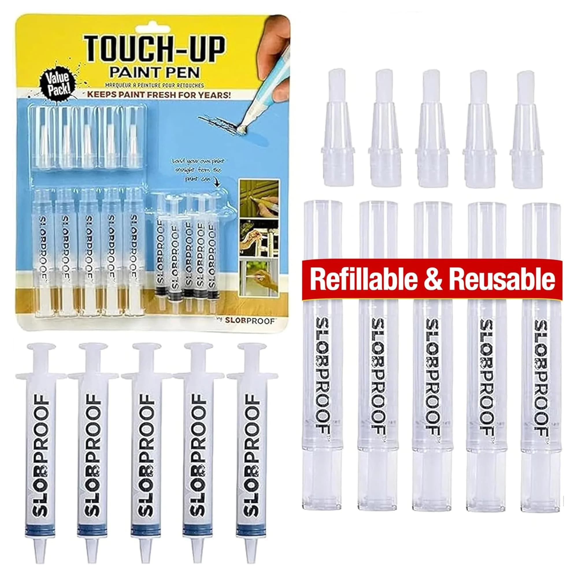 Slobproof Replacement Brush Tips for Refillable Touch-Up Paint Pens | Precision, Durable & Reusable — Clear