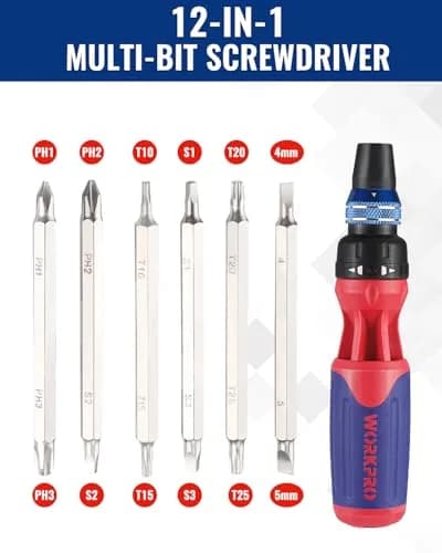 WORKPRO 12-in-1 Ratcheting Multi-Bit Screwdriver Set | Ergonomic Handle & Auto-Lock Bits for Home & DIY thumbnail 6