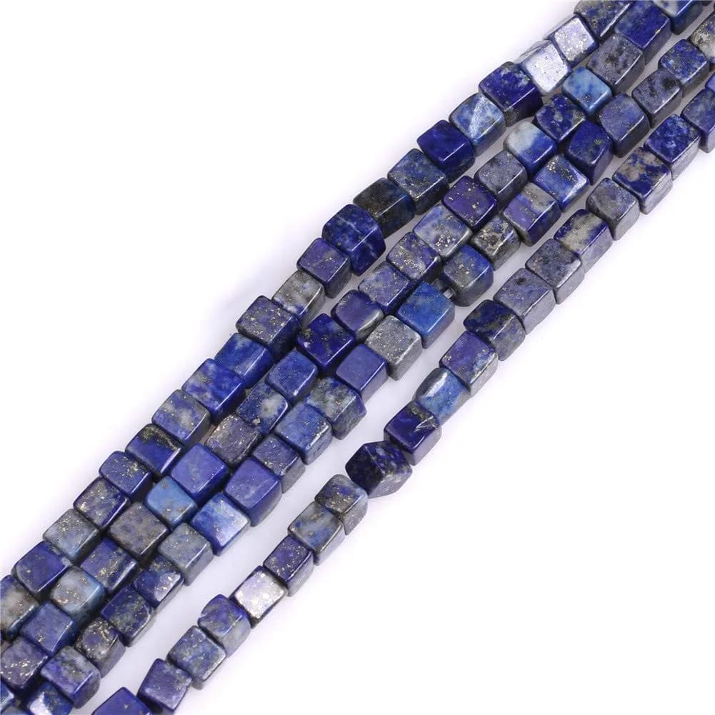 GEM-INSIDE CREATE YOUR OWN FASHION Natural 4mm Square Cube Stone Beads | Red Aventurine Jewelry Gemstone for Handmade Crafts — Lapis Lazuli