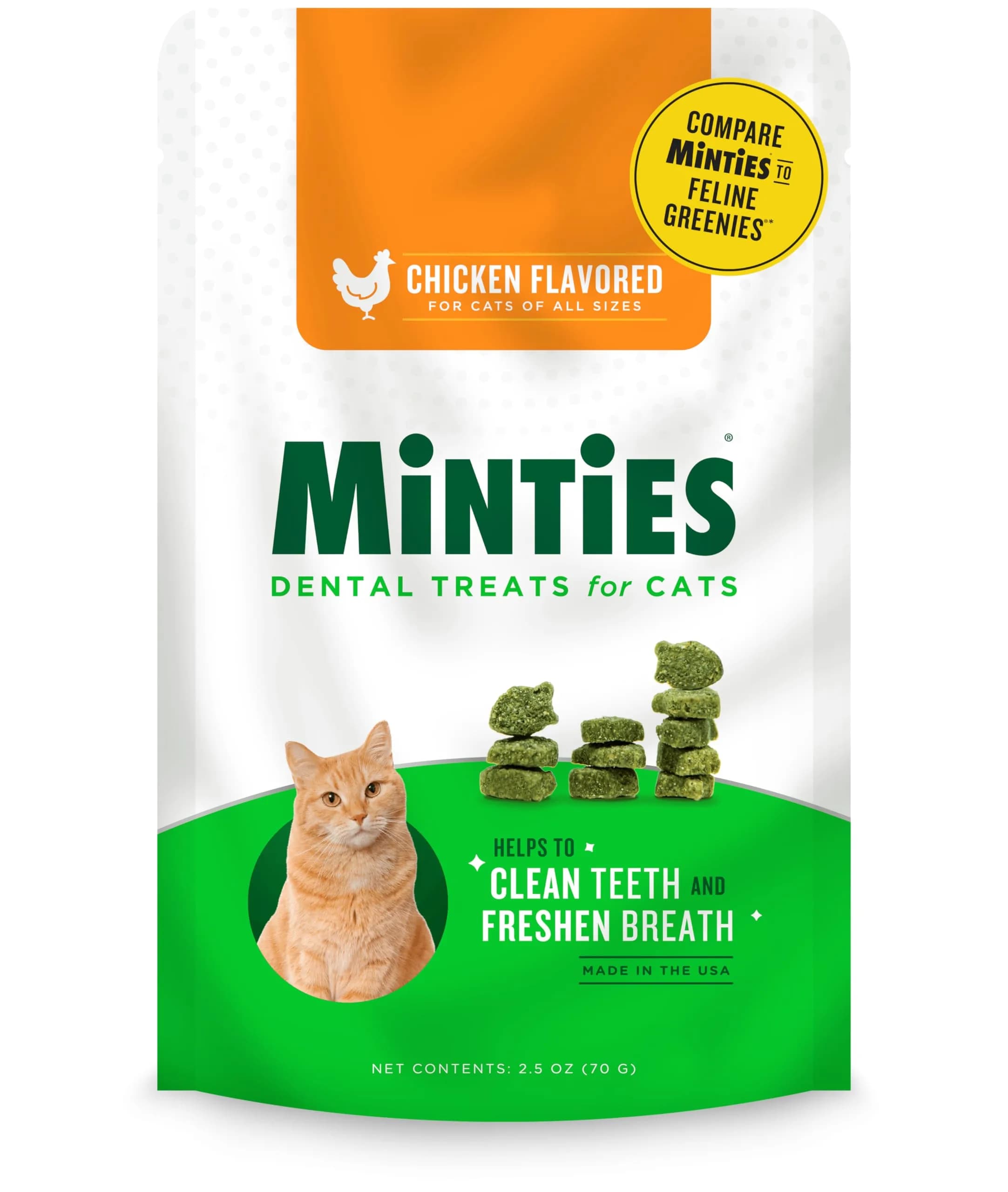 VetIQ Minties Dental Cat Treats Chicken Flavor 70.87g (2.5 Oz) | Cleans Teeth & Freshens Breath