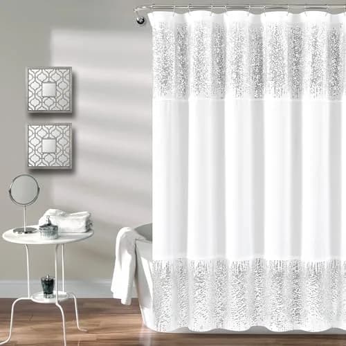 Lush Decor Shimmer Sequins Shower Curtain 70"W x 72"L Silver | Glam Bathroom Decor thumbnail 1