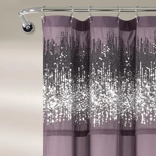 Lush Decor Shimmer Sequins Shower Curtain 70"W x 72"L Silver | Glam Bathroom Decor thumbnail 6