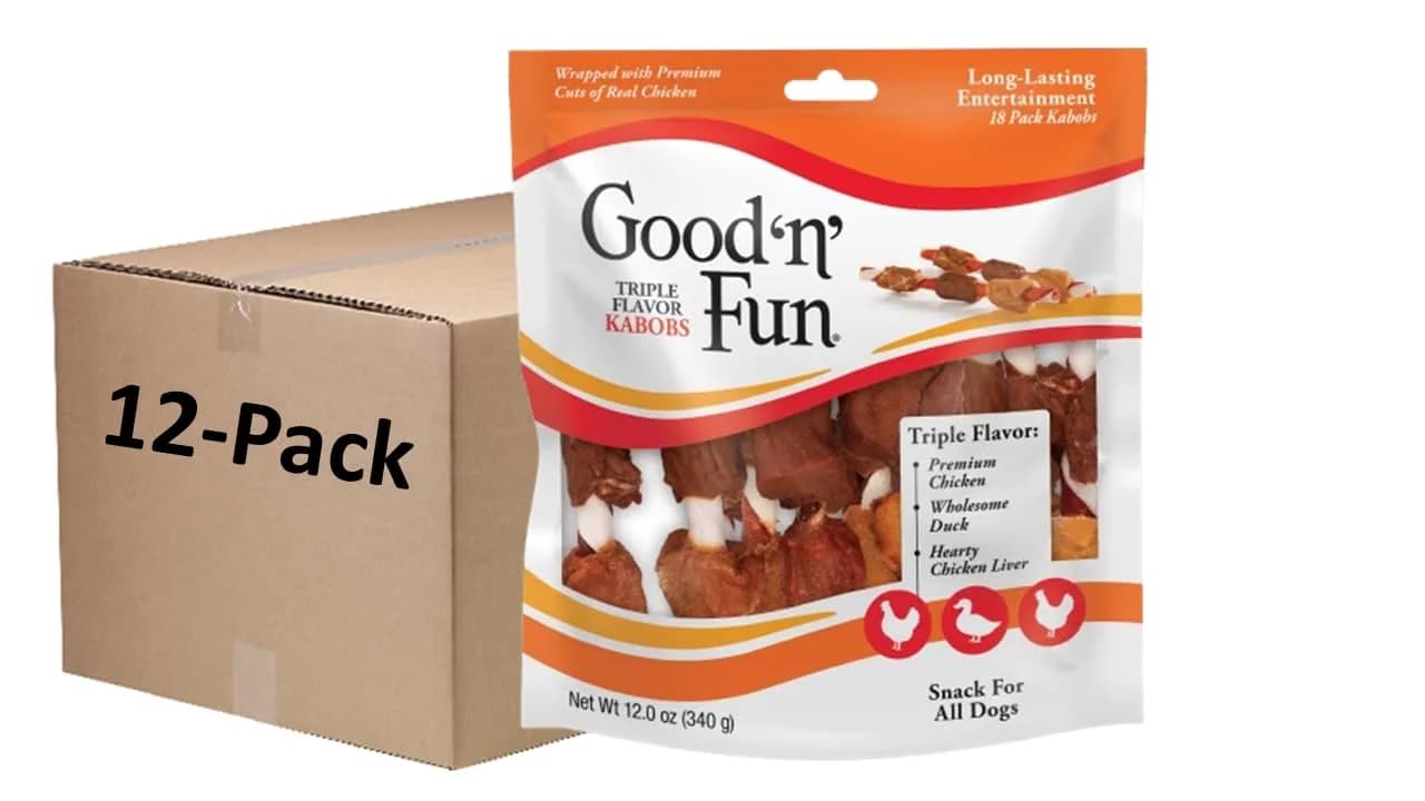 GOOD 'N' FUN Triple Flavor Kabobs Long-Lasting Dog Treat 680g (24 oz) | Protein-Rich Chew for All Dog Sizes — 144 oz