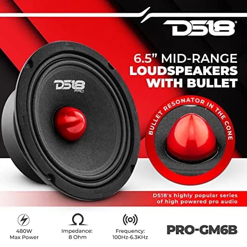 DS18 PRO-GM6B 6.5" Midrange Loudspeaker | 480W Max, 140W RMS, 8 Ohms, Red Aluminum Bullet thumbnail 2