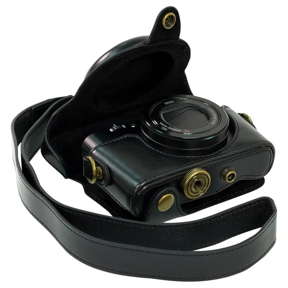 ENJOY-UNIQUE PU Leather Camera Case for Sony RX100 Series Cameras | Coffee — Black