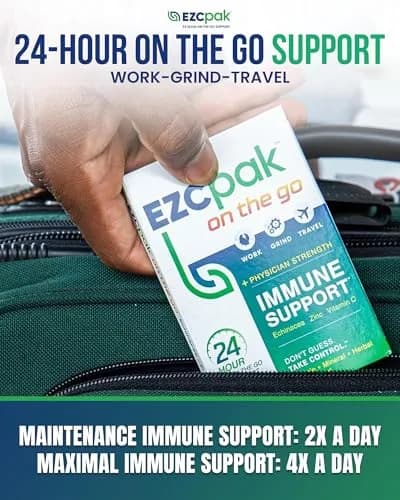 EZC Pak On The Go Immune System Booster with Echinacea, Vitamin C, Zinc | Travel-Friendly, Physician Formulated, Vegetarian thumbnail 4