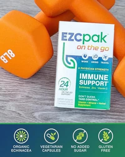 EZC Pak On The Go Immune System Booster with Echinacea, Vitamin C, Zinc | Travel-Friendly, Physician Formulated, Vegetarian thumbnail 5
