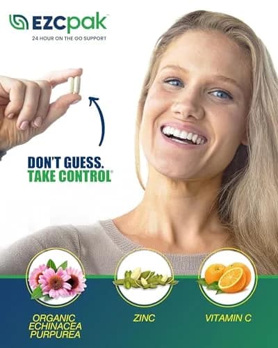 EZC Pak On The Go Immune System Booster with Echinacea, Vitamin C, Zinc | Travel-Friendly, Physician Formulated, Vegetarian thumbnail 6