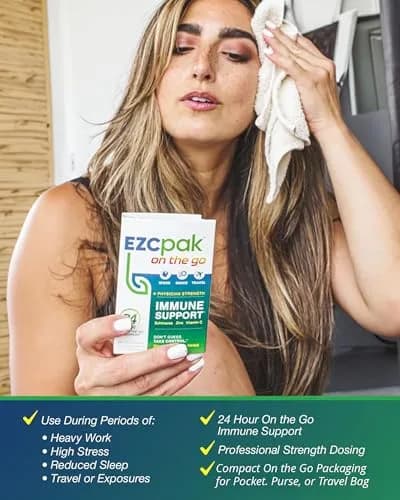 EZC Pak On The Go Immune System Booster with Echinacea, Vitamin C, Zinc | Travel-Friendly, Physician Formulated, Vegetarian thumbnail 8