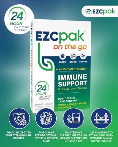 EZC Pak On The Go Immune System Booster with Echinacea, Vitamin C, Zinc | Travel-Friendly, Physician Formulated, Vegetarian thumbnail 3