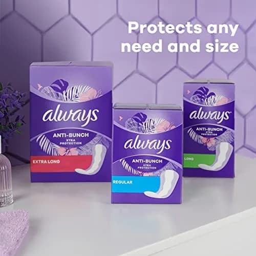 Always Panty Liners for Women Anti-Bunch Xtra Protection Daily Liners, Long, Unscented, 136 Count | Reliable Light Flow & Discharge thumbnail 5