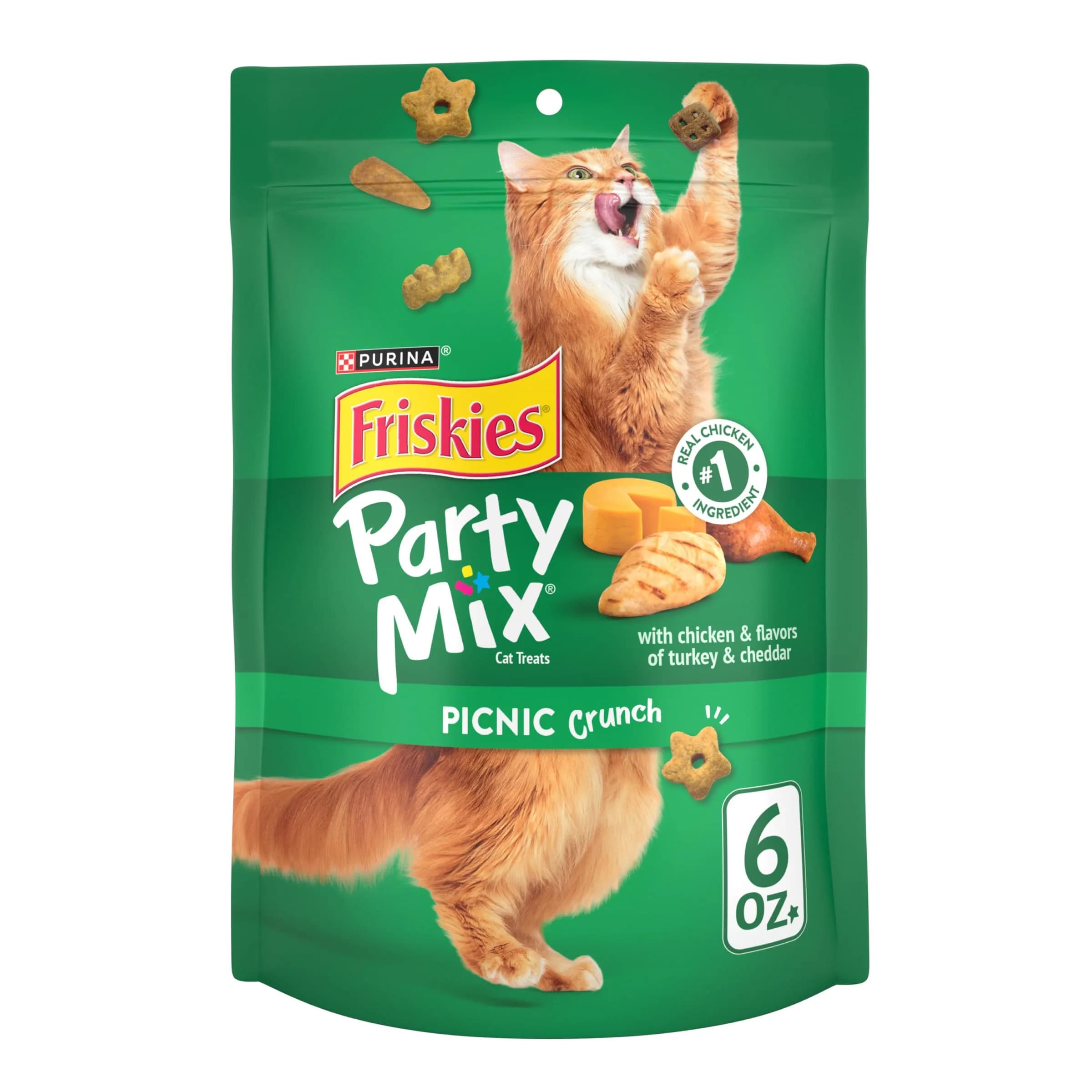 Friskies Purina Party Mix Picnic Crunch Cat Treats 2.1 oz (10 Pack) | Crunchy, Real Chicken & Flavorful — 6 Ounce