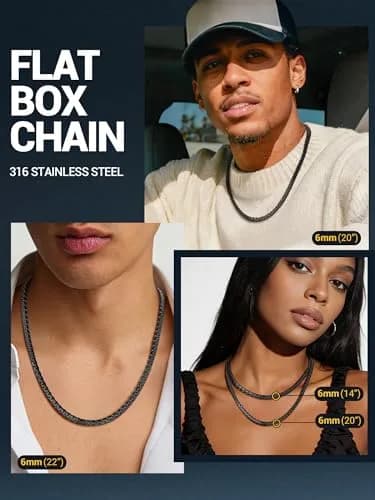 PROSTEEL Black Layered Necklace Flat Link Chain 71cm (28 inch) | Gothic Statement Jewelry thumbnail 3