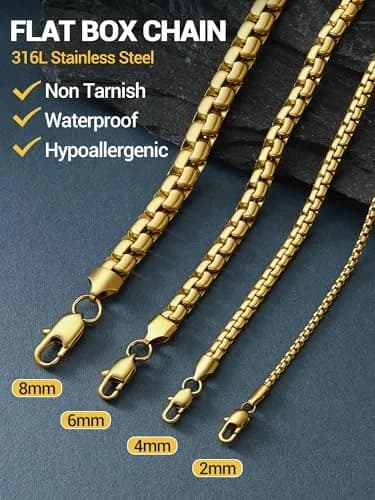 PROSTEEL Stainless Steel Flat Box Link Chain Necklace for Men 55cm (22 inch) | Hypoallergenic & Tarnish-Resistant thumbnail 5