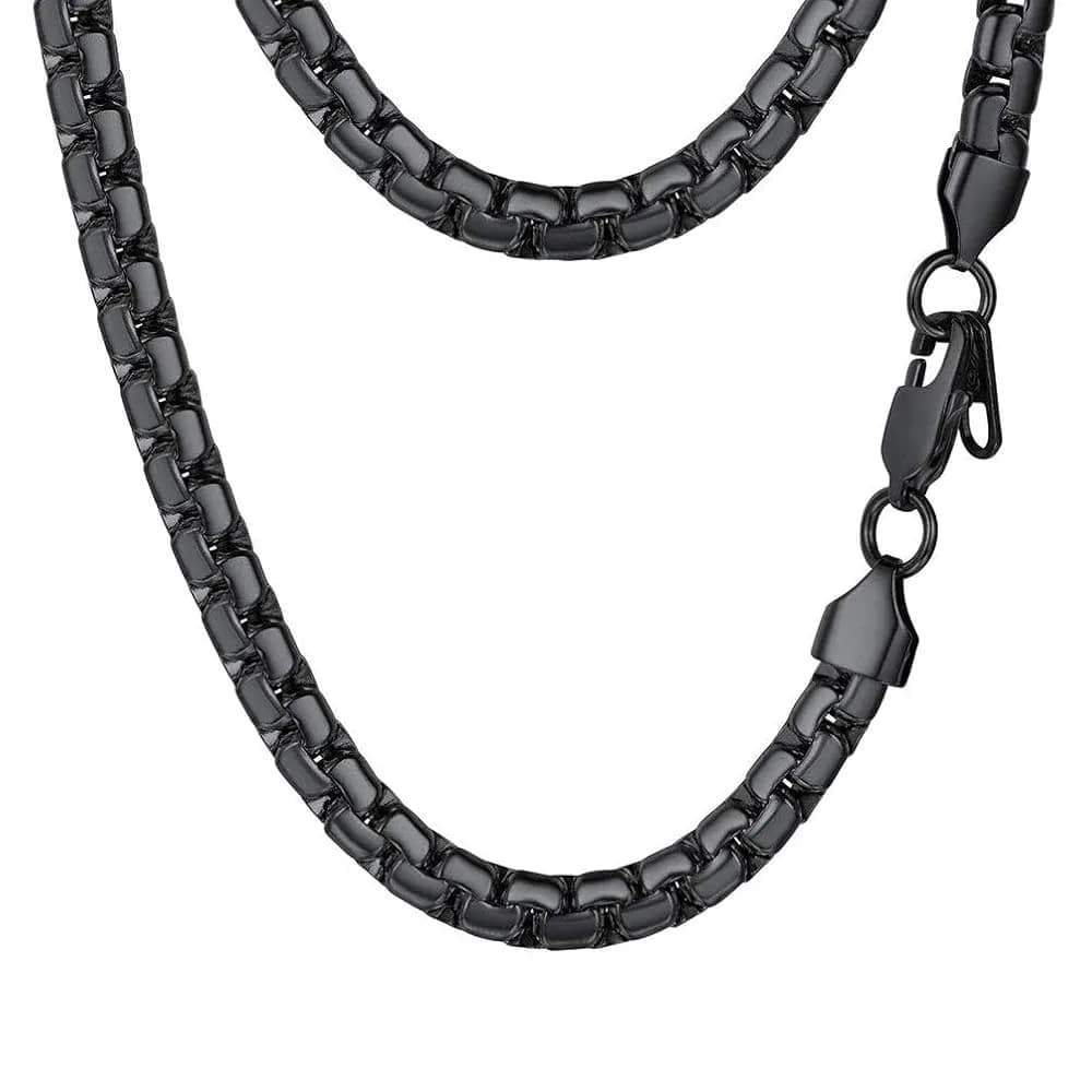 PROSTEEL Black Flat Link Chain Necklace 6mm Width, 66cm (26 Inch) | Minimalist Stainless Steel Jewelry for Men