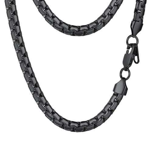 PROSTEEL Black Flat Link Chain Necklace 6mm Width, 66cm (26 Inch) | Minimalist Stainless Steel Jewelry for Men thumbnail 1