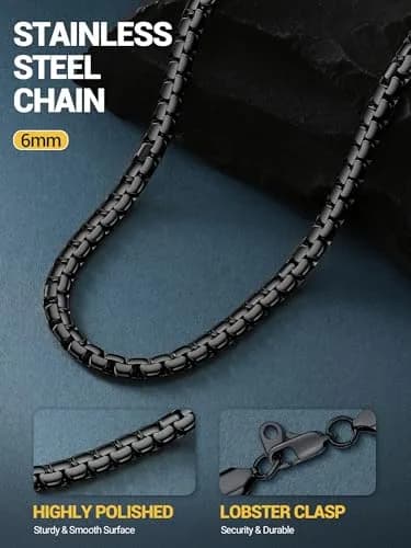 PROSTEEL Black Flat Link Chain Necklace 6mm Width, 66cm (26 Inch) | Minimalist Stainless Steel Jewelry for Men thumbnail 4