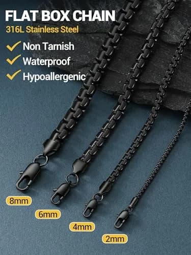 PROSTEEL Black Flat Link Chain Necklace 6mm Width, 66cm (26 Inch) | Minimalist Stainless Steel Jewelry for Men thumbnail 5