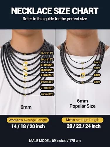 PROSTEEL Black Flat Link Chain Necklace 6mm Width, 66cm (26 Inch) | Minimalist Stainless Steel Jewelry for Men thumbnail 6