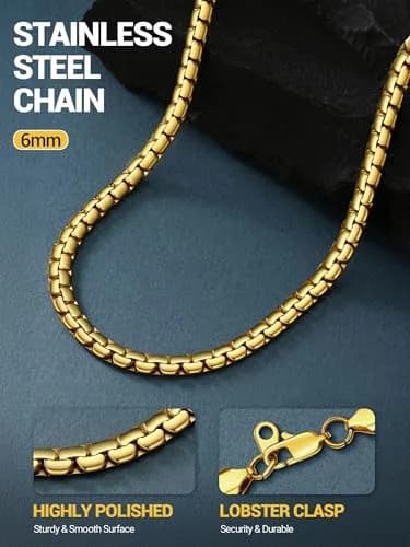 PROSTEEL Stainless Steel Flat Box Link Chain Necklace for Men 51cm (20 inch) | Hypoallergenic & Tarnish-Resistant thumbnail 4