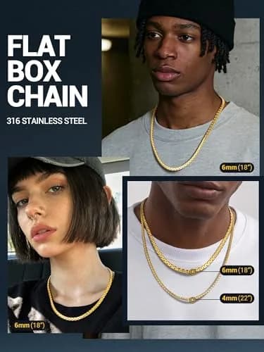 PROSTEEL Stainless Steel Flat Box Link Chain Necklace for Men 51cm (20 inch) | Hypoallergenic & Tarnish-Resistant thumbnail 3