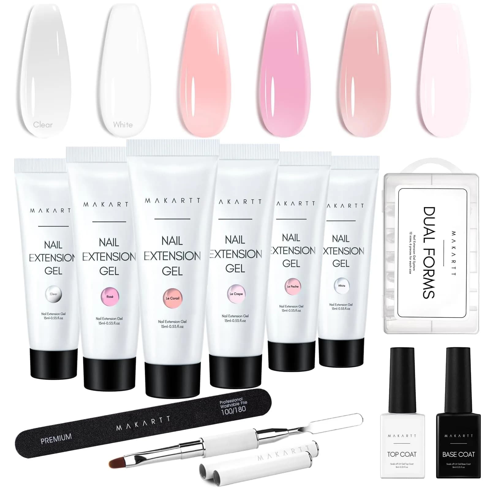 Makartt Hema-Free Poly Nail Gel Kit 6 Pcs Clear Pink White Colors | Long-Lasting Hard Gel for Nails - main product image