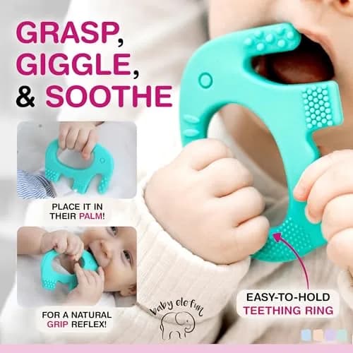 Baby Elefun Baby Teething Rings 0-6 Months | 5X Pain Relief, Non-Toxic Silicone, Portable & Safe thumbnail 8