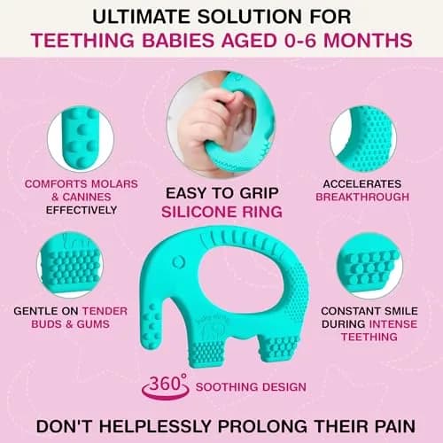 Baby Elefun Baby Teething Rings 0-6 Months | 5X Pain Relief, Non-Toxic Silicone, Portable & Safe thumbnail 9