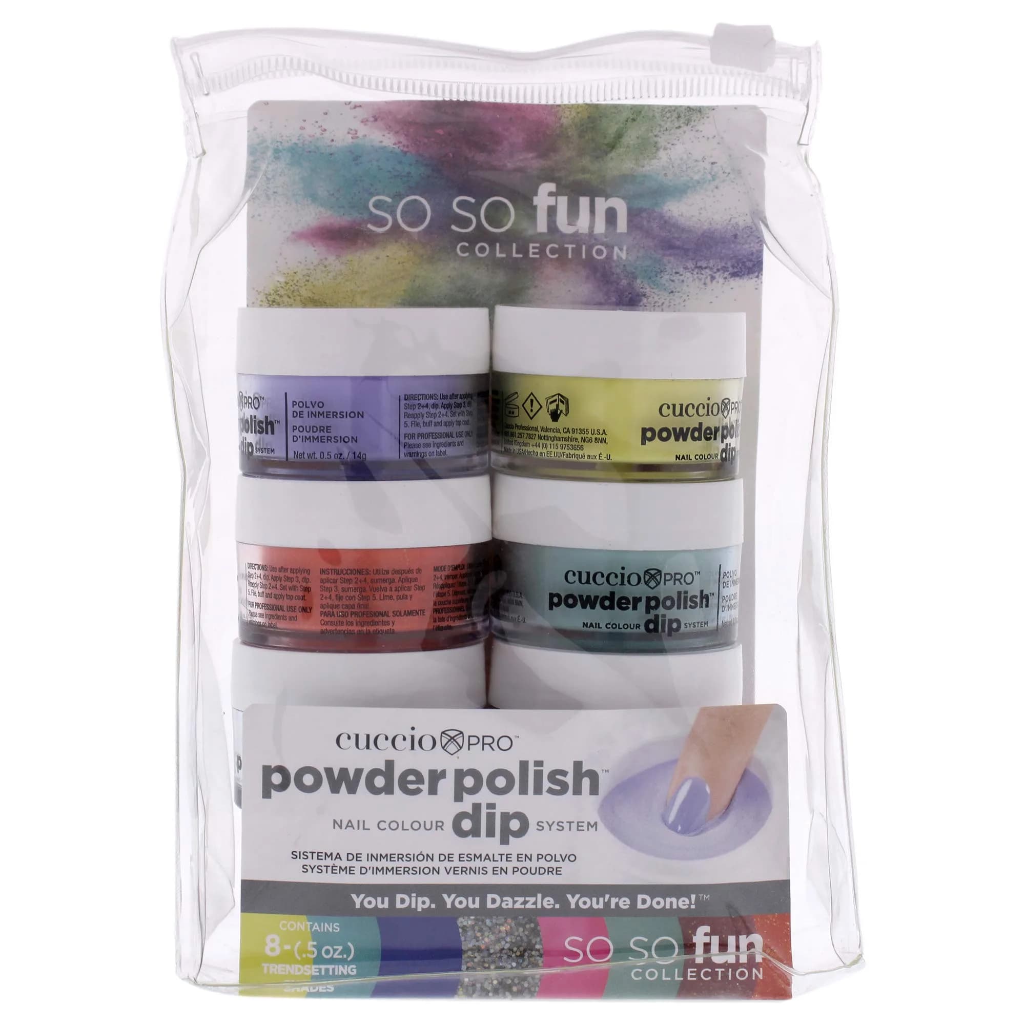 Cuccio Powder Polish Dip System 8 Pack - Vibrant Nail Colors, Odor-Free, No Curing, 0.5 oz Each - main product image