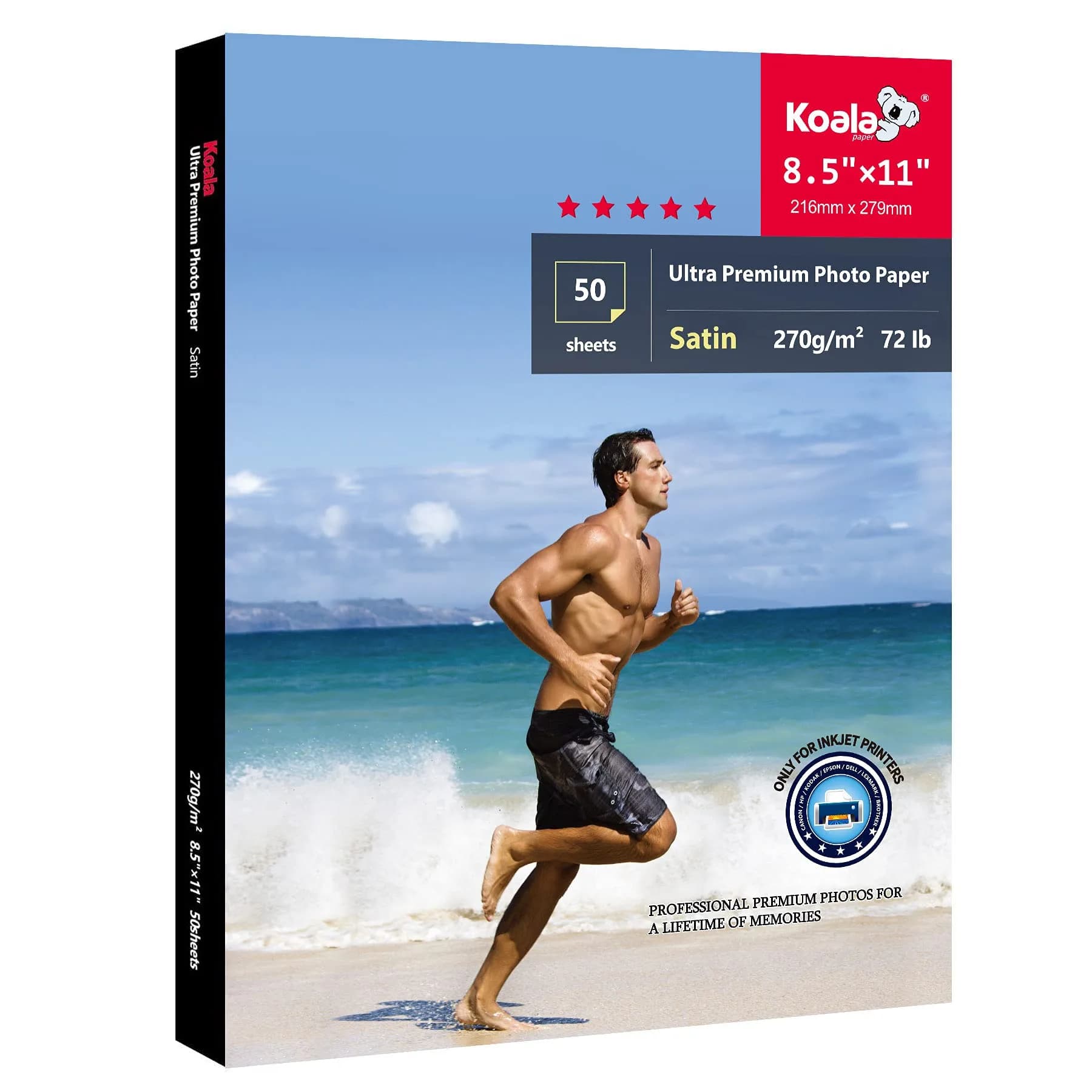 KOALA PAPER Resin Coated Photo Paper 5x7 Inch Satin Finish 270gsm (50 Sheets) | Water-Resistant Inkjet Paper — White