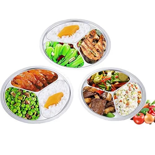 AIYoo 304 Stainless Steel Sectioned Dinner Plates Set of 2, 11 Inch (28cm) with 3 Compartments | Portion Control Metal Plates thumbnail 3