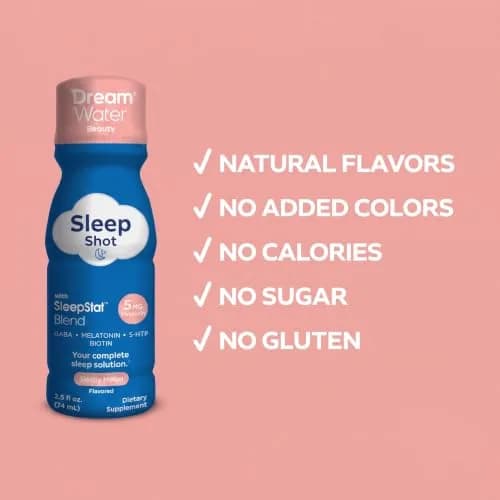 Dream Water Beauty Sleep Aid Drink Supplement; Melatonin 5mg, GABA, 5-HTP, Plus Biotin for Healthy Skin, Hair and Nails; 2.5 oz Liquid Sleep Shots, Zen Tonic 12-Count | Supports Restful Sleep & Skin thumbnail 2