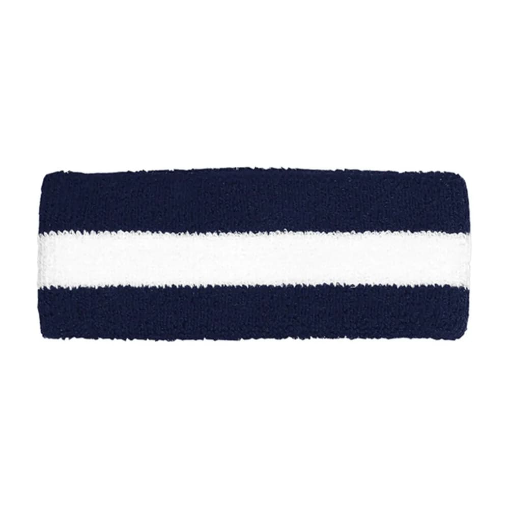 Armycrew Pink White Stripe Sports Headband 5cm (2in) | Sweat-Wicking Terry Cloth for Tennis — NAVY WHITE / One Size
