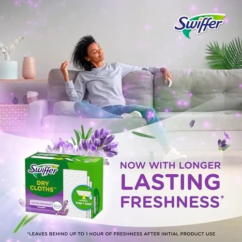 Swiffer Dry Sweeping Cloths Refills, Lavender Scent, 52 Count | Traps & Locks Dirt, Dust, Hair & Allergens thumbnail 5