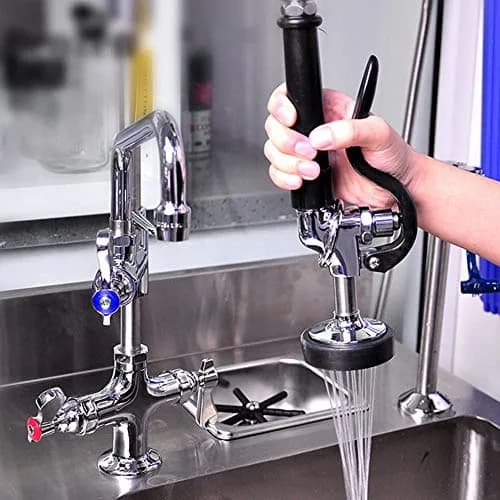 JZBRAIN Commercial Sink Sprayer Pre Rinse Spray Valve 1.42 GPM | High Pressure Dishwash Nozzle with Handle, Chrome Polished (Black) thumbnail 7
