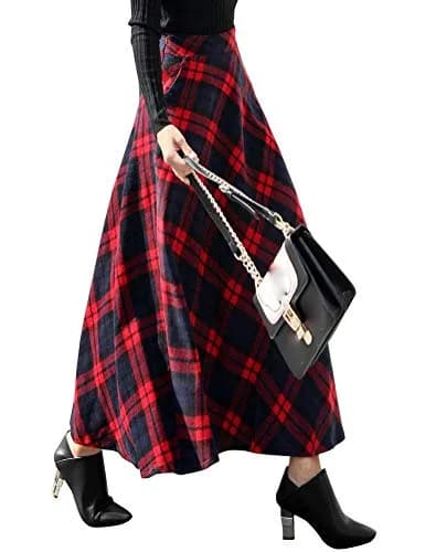 IDEALSANXUN Long Red Wool Maxi Skirt for Women Fall Winter | High Waist Plaid Tartan thumbnail 2