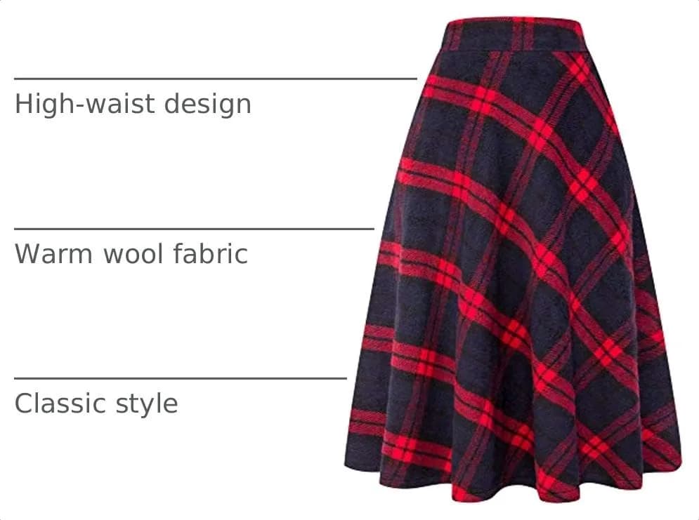 IDEALSANXUN Long Red Wool Maxi Skirt for Women Fall Winter | High Waist Plaid Tartan thumbnail 4