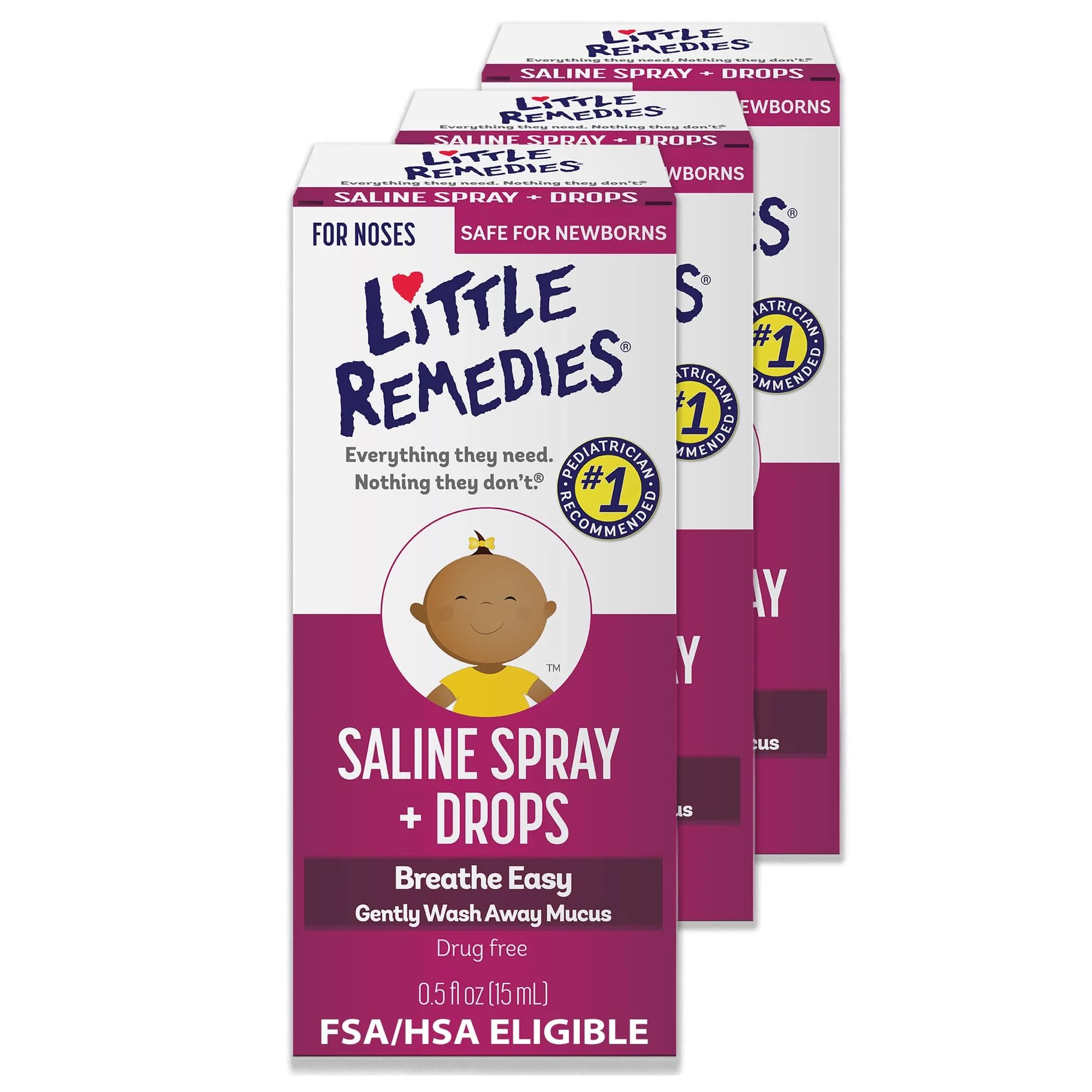 Little Remedies Sterile Baby Saline Nasal Spray and Drops 0.5 Fl Oz (15ml) 3-Pack | Pediatrician-Recommended for Stuffy Noses
