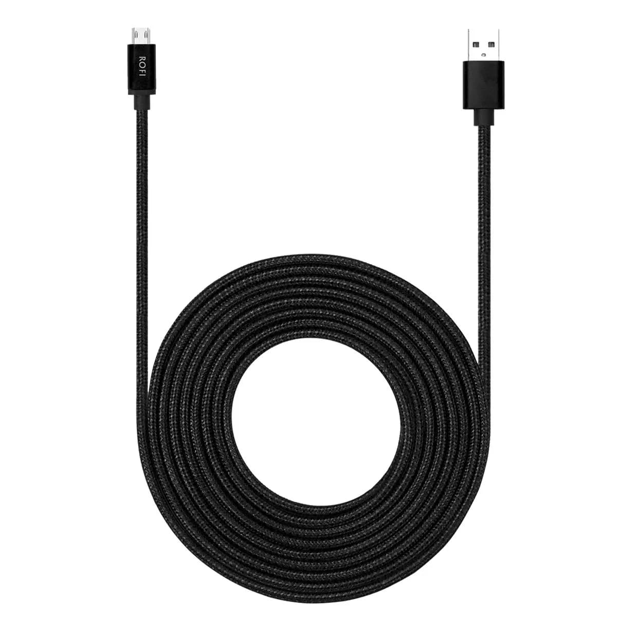 RoFI Black Micro USB Cable 4.57m (15ft) | Fast Charging 3A, Durable Nylon Braided Cord - main product image