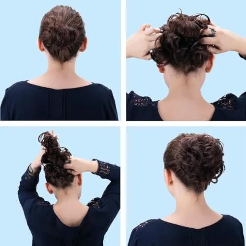 CAISHA Synthetic Scrunchie Donut Hair Piece Updo Brown Blond Mix G32E | Heat-Resistant, Washable, Real-Hair Feel thumbnail 6