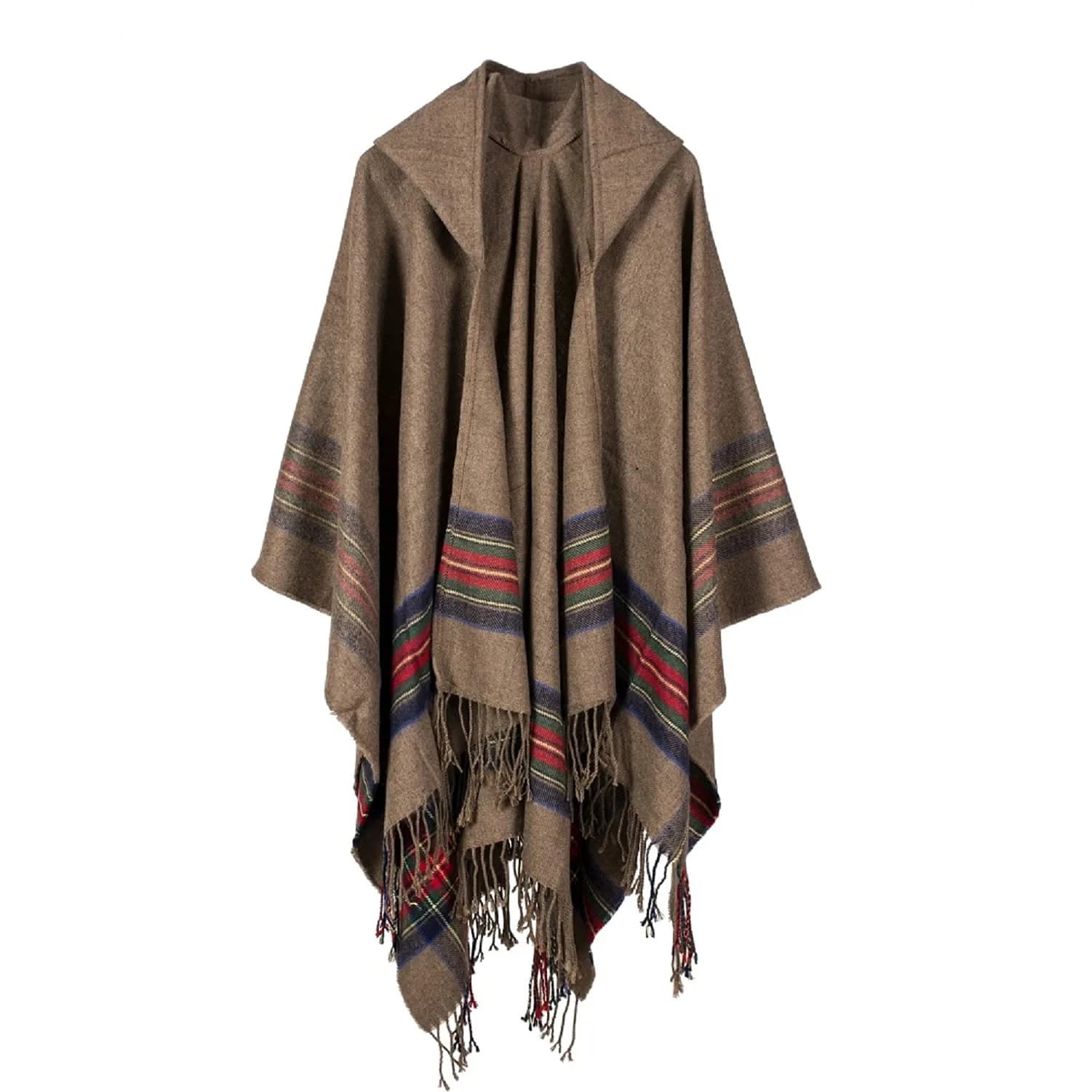 Bakerdani Poncho with Hood Pashmina Cardigans Blanket Shawls with Tassels | Oversized Wool & Acrylic Wrap for Women