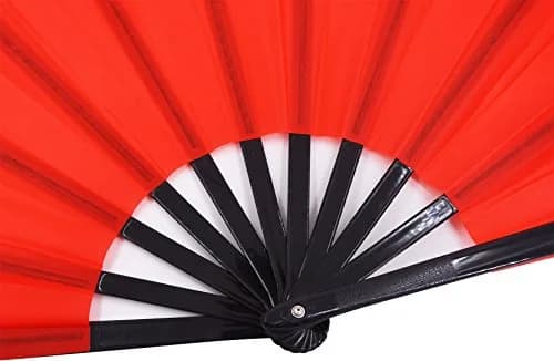 Amajiji Large Folding Hand Fan Rave Fan, Red 35cm (13.78 inches) | Easy Open Nylon Cloth for Dance & Festivals thumbnail 4