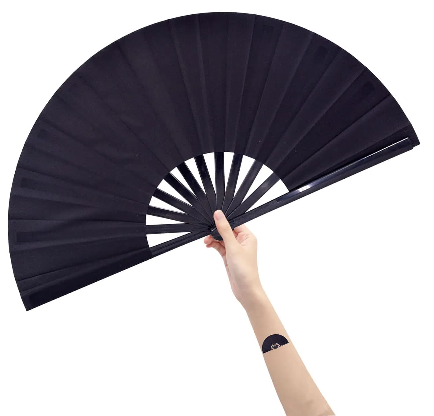 Amajiji Large Folding Hand Fan White 35cm (13.78 inches) | Rave Fan for Dance & Festivals — Black
