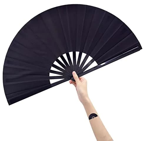 Amajiji Large Folding Fan Black | Elegant Japanese/Chinese Hand Fan for Women (35cm) thumbnail 1