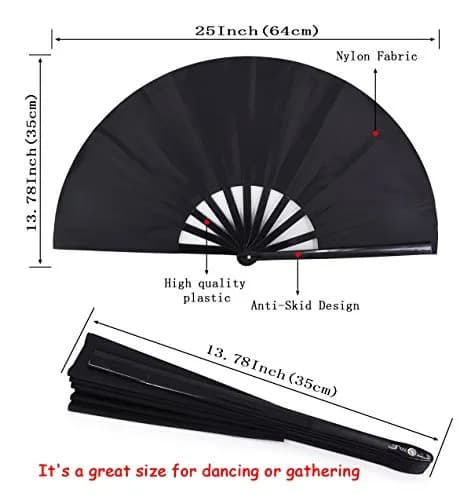 Amajiji Large Folding Fan Black | Elegant Japanese/Chinese Hand Fan for Women (35cm) thumbnail 2